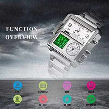 Original SKM Triple  Time Watch Silver Sqaure image 3