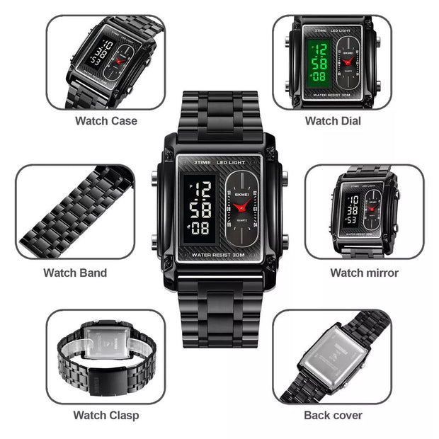 Original SKM Black Chain Square Dual time image 13