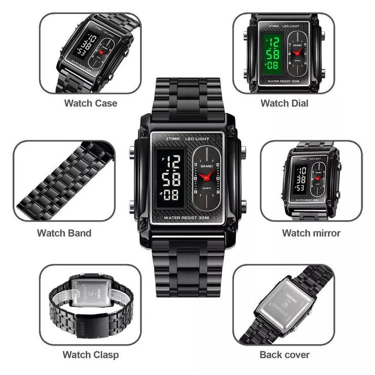 Original SKM Black Chain Square Dual time image 13
