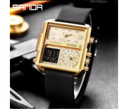 Original Sanda Triple Time Watch Gold Colour with black Belt image 4