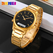 Original SKM latest Dual time Gold Chain With Black Dial image 3