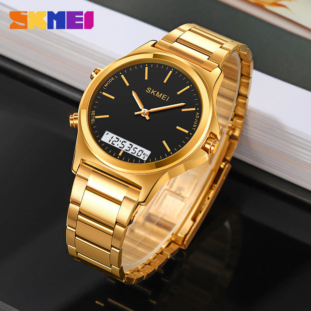 Original SKM latest Dual time Gold Chain With Black Dial image 3