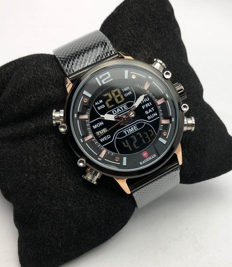 Kademan Original Watch with Dual time and shepard Chain Black image 5