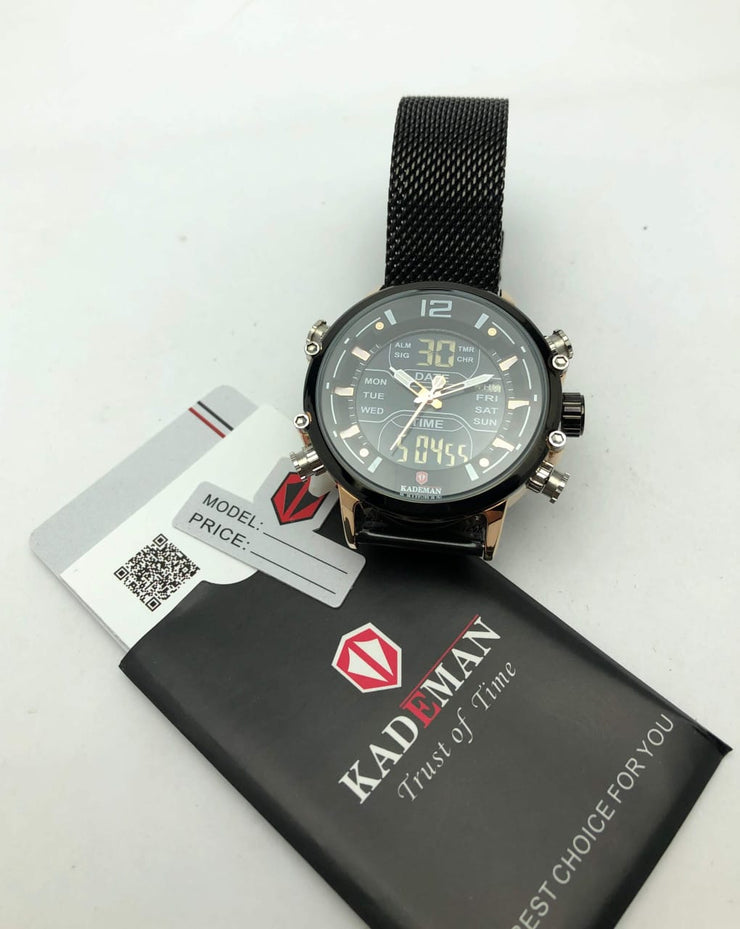 Kademan Original Watch with Dual time and shepard Chain Black image 3