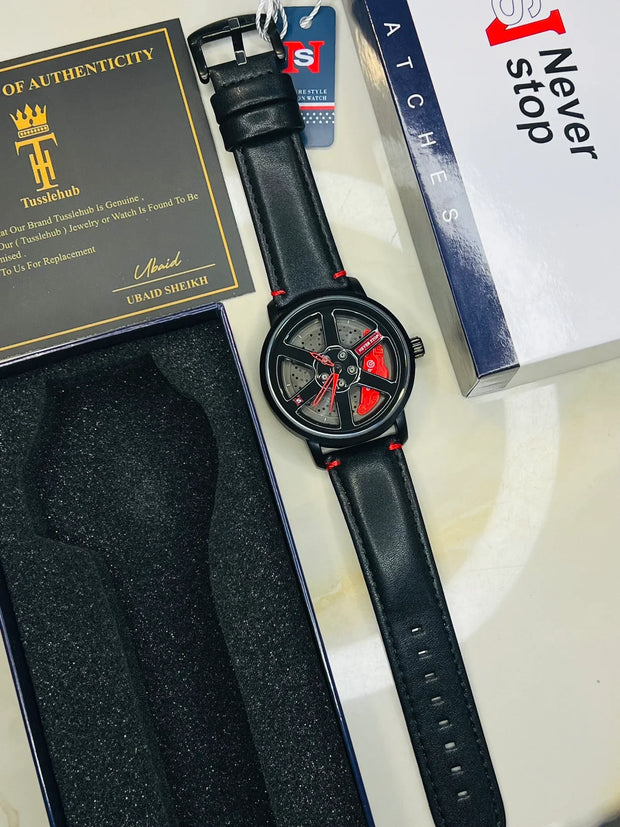 Original allroy rim Watch Black belt with red dial image 3