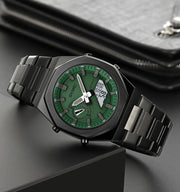 Original SKM World Time Watch Black with Green Dial image 2