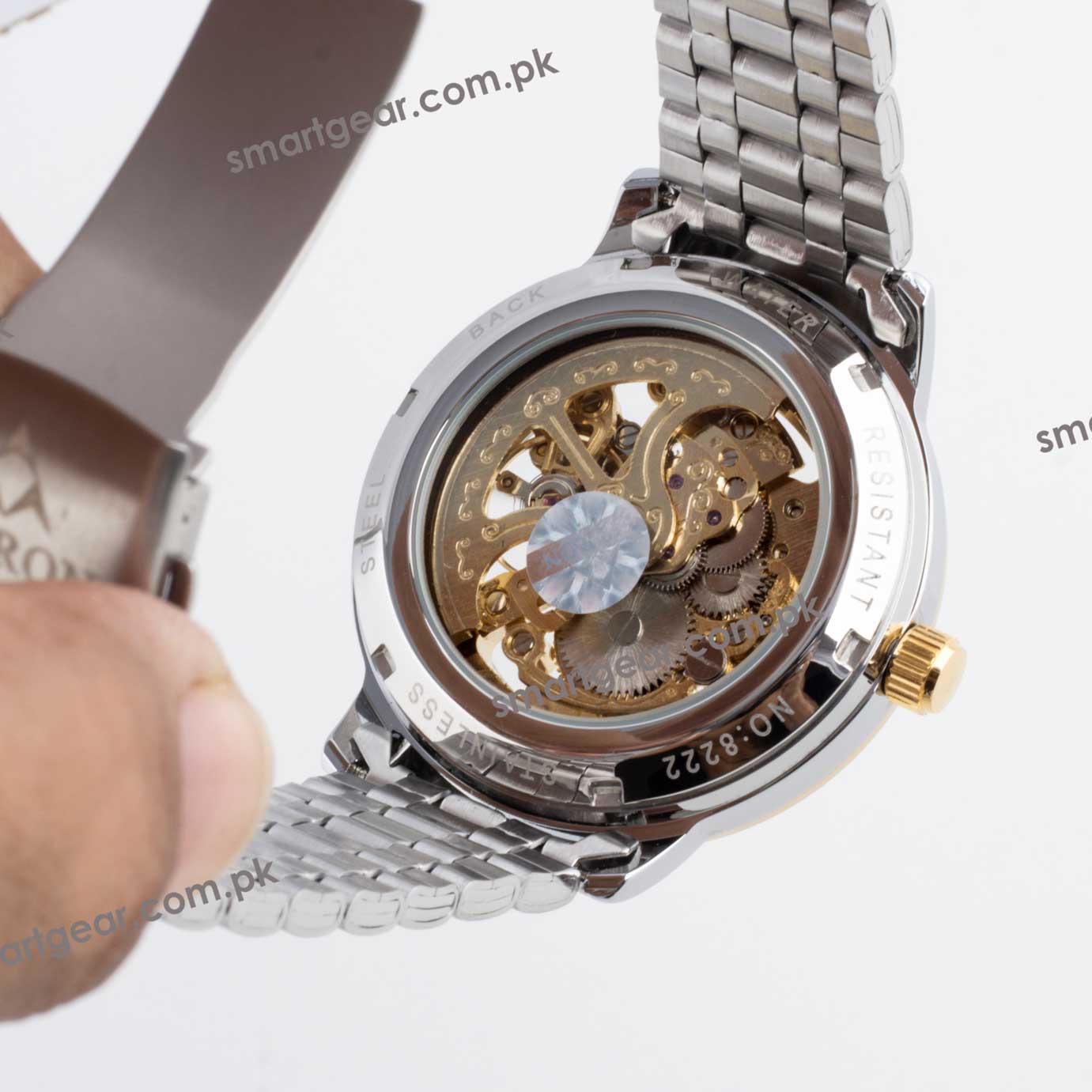 Skeleton Automatic Watch Two tone chain With Golden White image 2