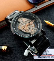 Keep Moving Transparent Glass Watch Black Colour image 1