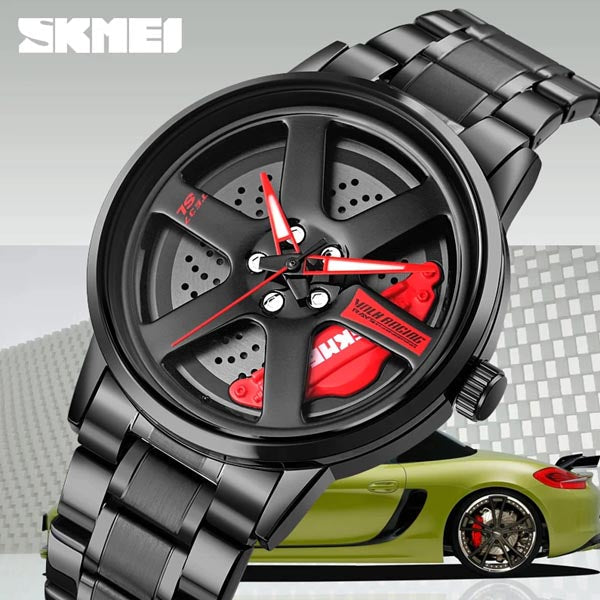 SKM  Watch BLACK CHAIN WITH RED PEDAL image 2