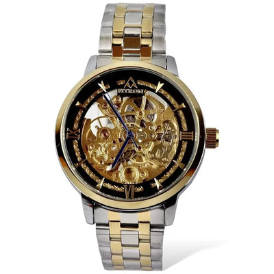 Skeleton Automatic Watch Two tone chain With Golden black Dial image 0