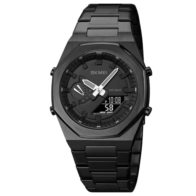 SKM World Time Watch Black with Black Dial